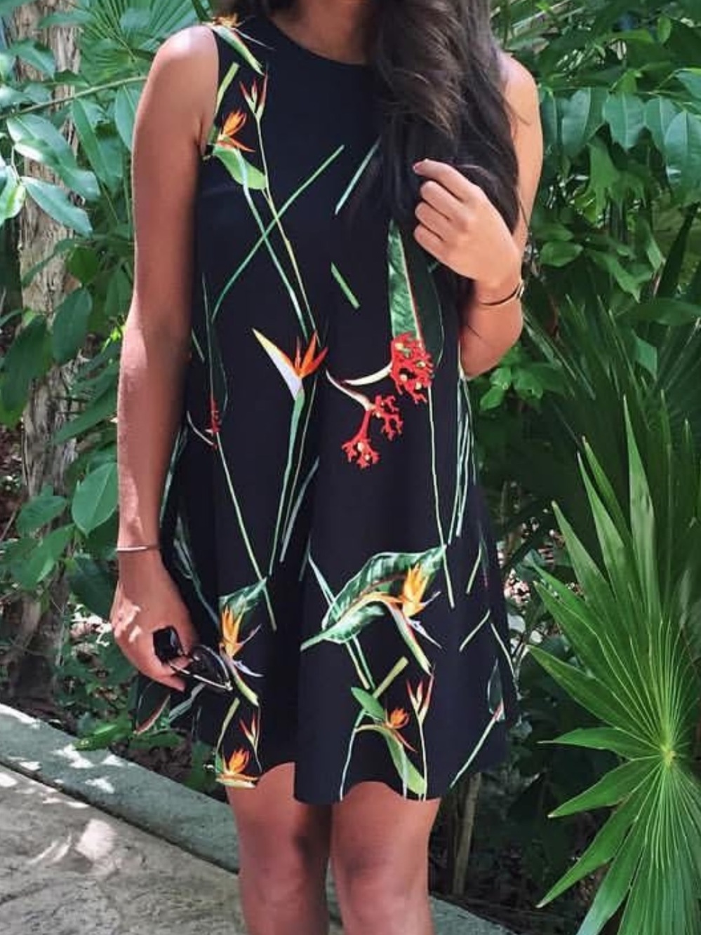 & Other Stories Black Tropical Sleeveless Shift Dress